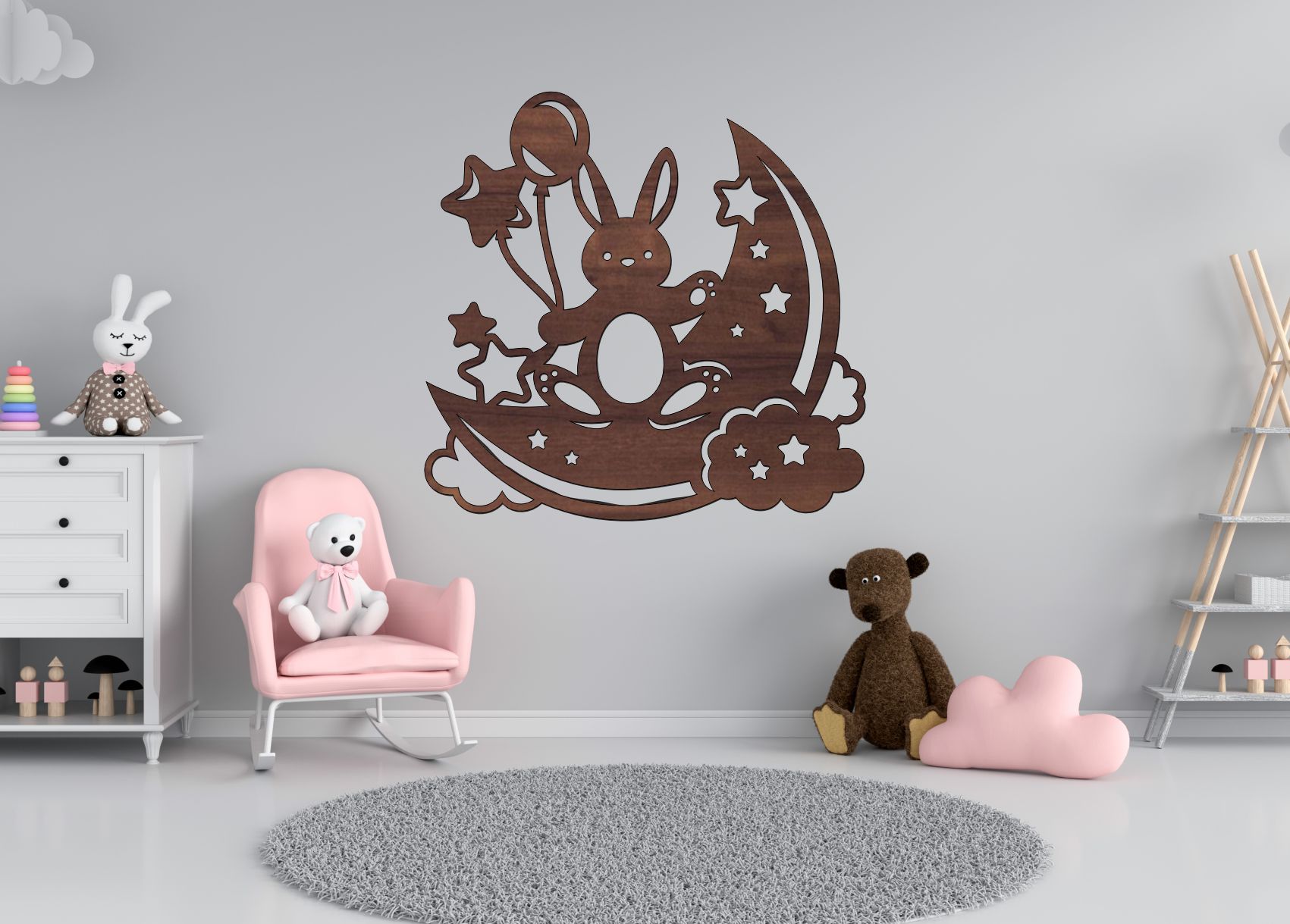 Drevený obrázok do detskej izby – Zajačik na mesiaci
