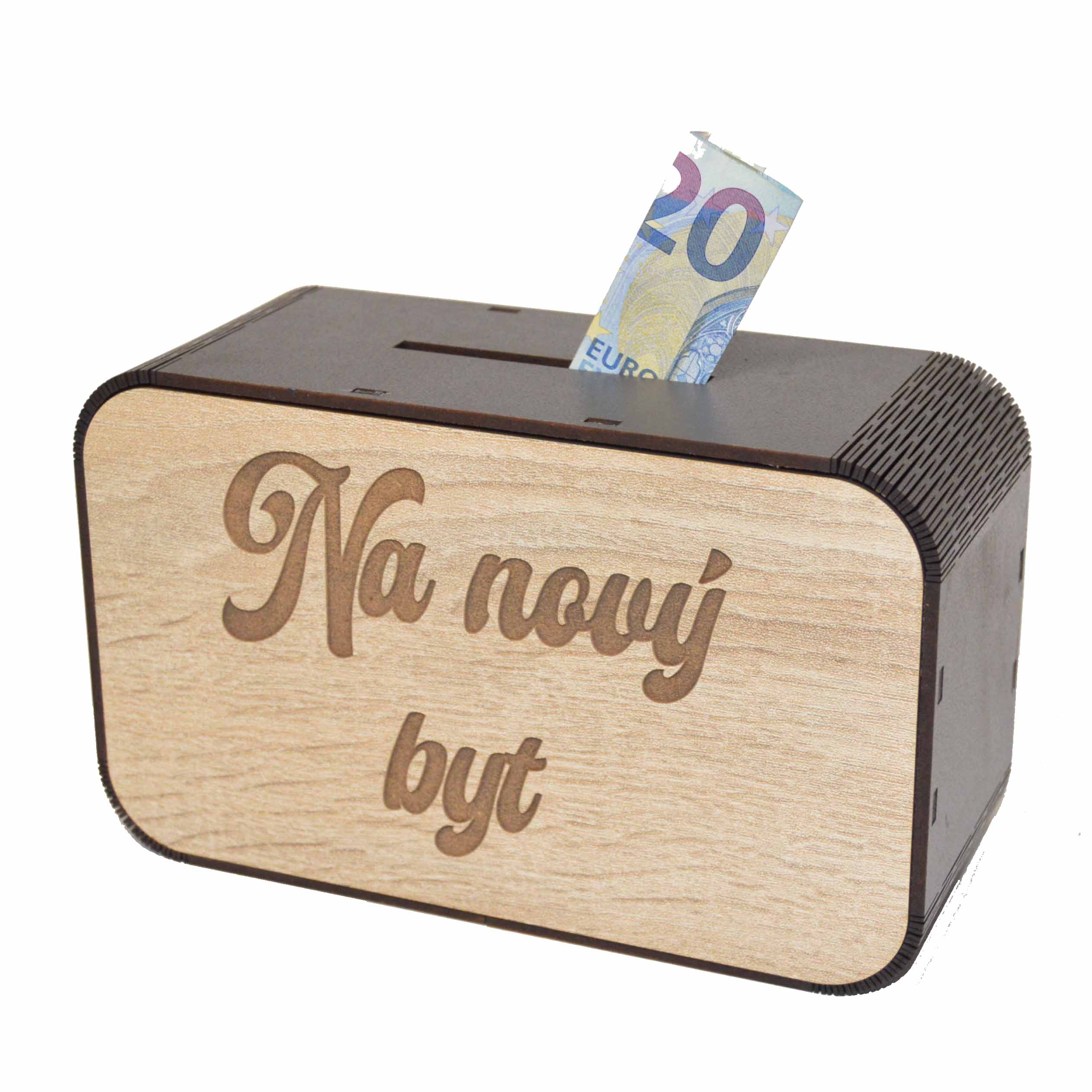 Drevená pokladnička s nápisom - Na nový byt