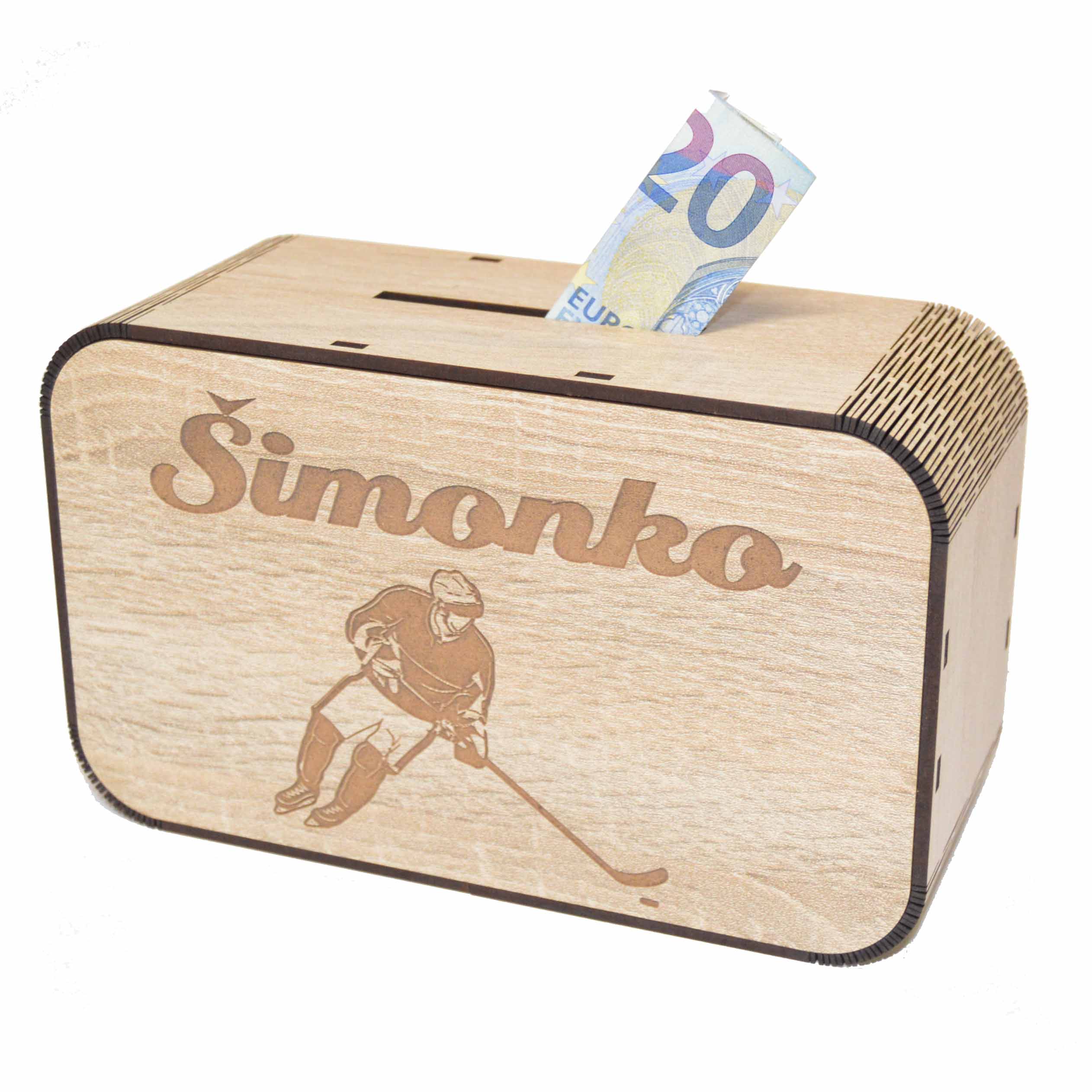 Drevená pokladnička s menom