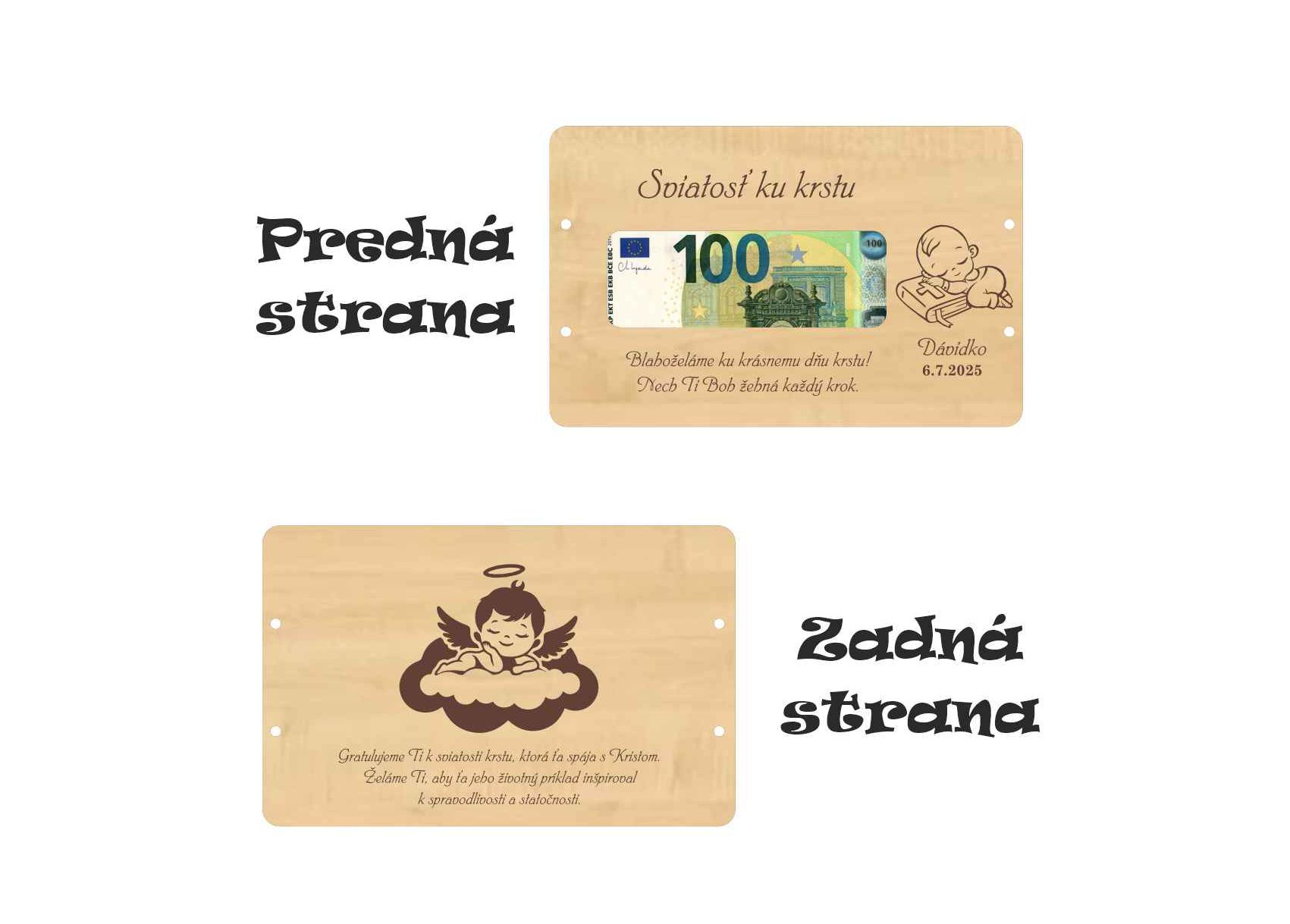 Drevená obálka na peniaze pre chlapca - Sviatosť ku krstu