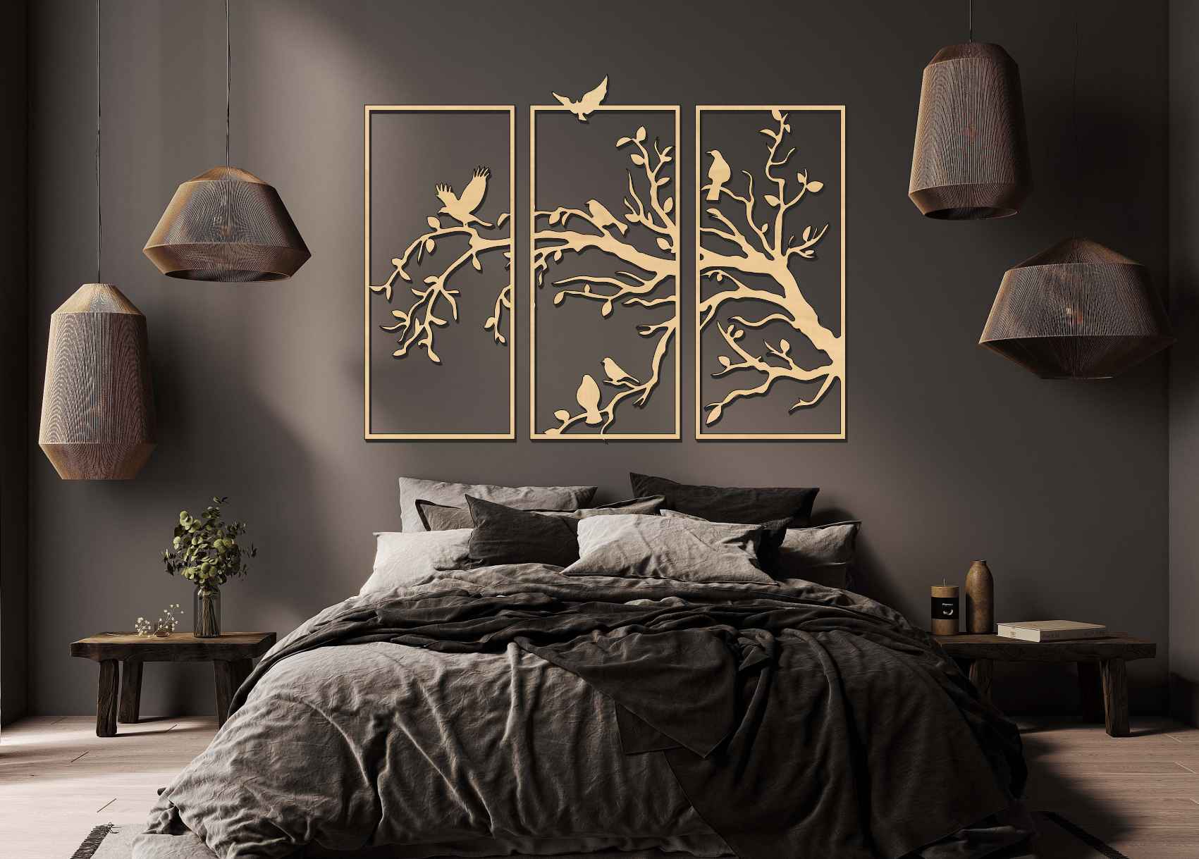 Trojdielny obraz na stenu - Strom s vtákmi