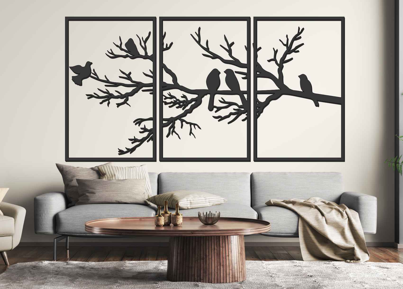 Trojdielny obraz na stenu - Vtáky na konári