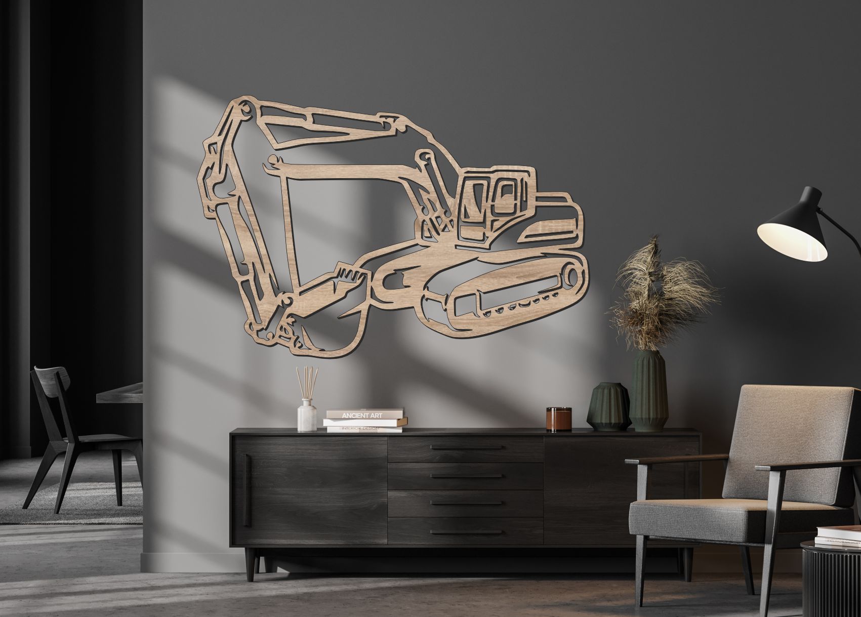 Drevený obraz na stenu – Moderný bager