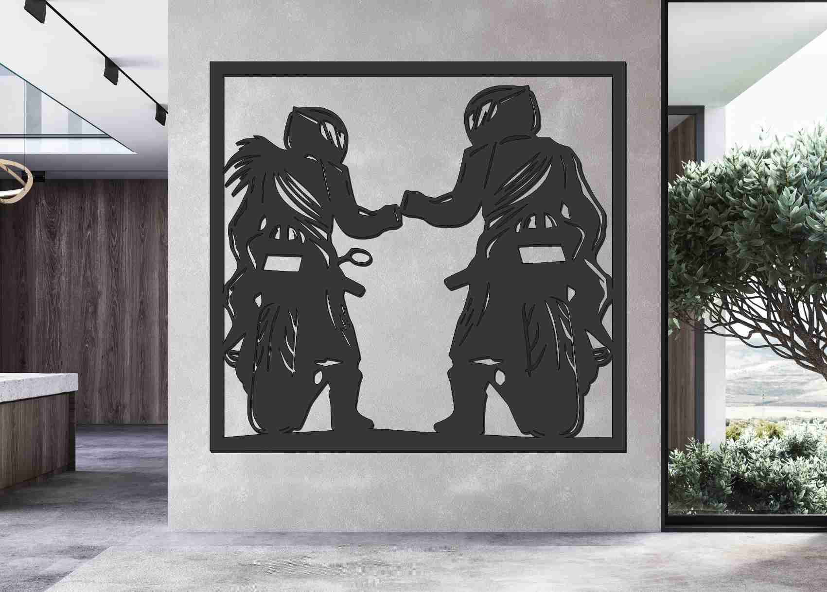 Drevený obraz na stenu - Pár na motorkách