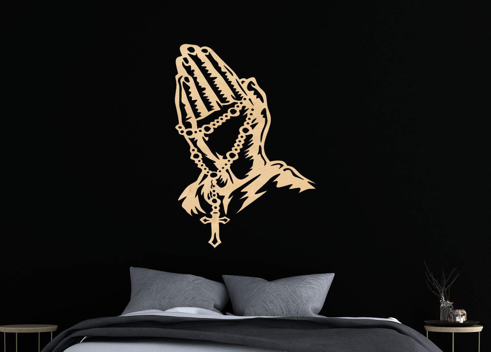 Drevený obraz na stenu – Modliace sa ruky s ružencom