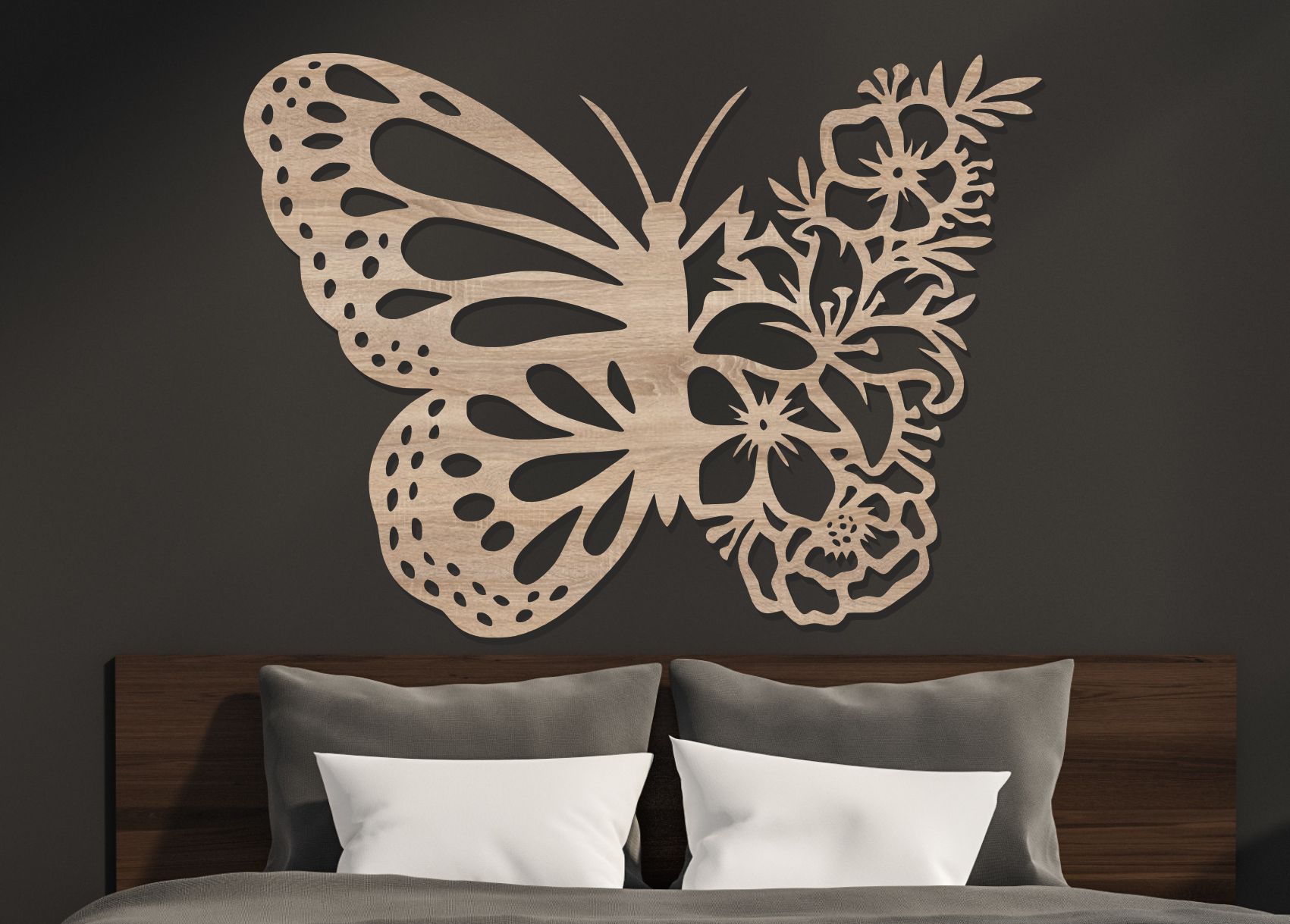 Drevený obraz – Motýľ s kvetmi