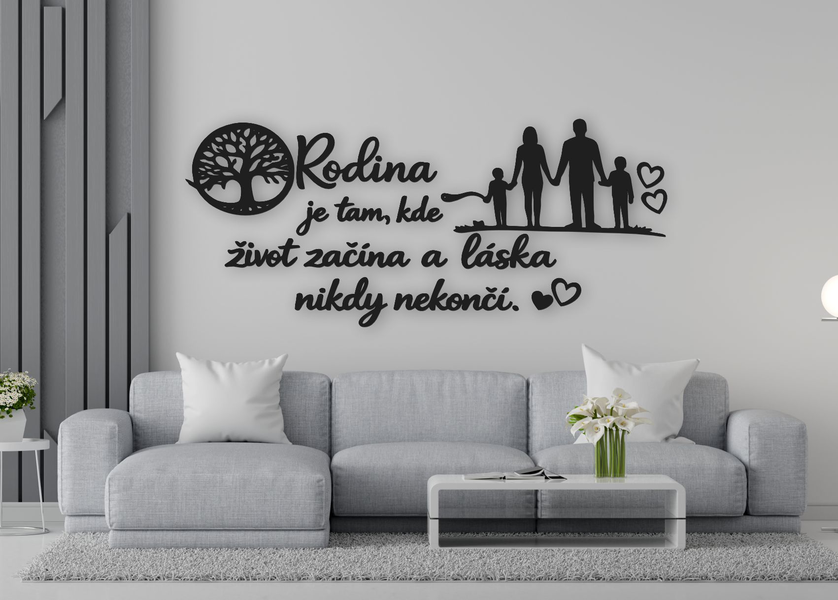 Drevený citát na stenu – Rodina je tam, kde život začína a láska nikdy nekončí