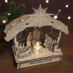 Drevený vyrezávaný betlehem – So strieškou