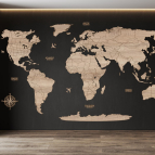 Drevená mapa sveta s hranicami štátov