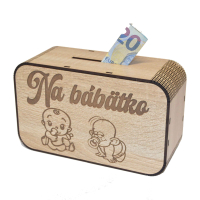 Drevená pokladnička s nápisom - Na bábätko