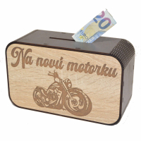 Drevená pokladnička s nápisom - Na novú motorku