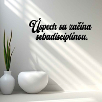 Drevený nápis na stenu - Úspech sa začína sebadisciplínou.