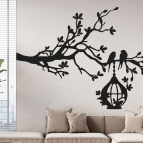 Drevený obraz – Konár s vtákmi a krmítkom