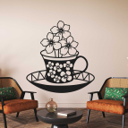 Drevený obraz na stenu - Hrnček s kvetmi