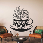 Drevený obraz na stenu - Hrnček s kvetmi