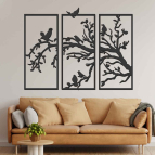 Trojdielny obraz na stenu - Strom s vtákmi