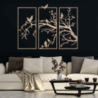 Trojdielny obraz na stenu - Strom s vtákmi