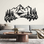 Drevený obraz - Hory nad jazerom