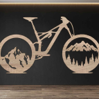 Drevený obraz na stenu – Bicykel s horami