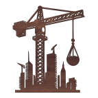 Drevený obraz na stenu – Žeriav na stavbe