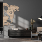 Drevený obraz – Psík vykúkajúci spoza rohu