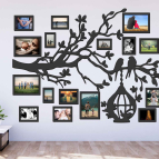 Drevený fotorámik na stenu – Rodinný strom so vtáčikmi