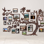 Drevený fotorámik na stenu – Rodinný strom s vtáčikmi a hniezdom