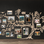 Drevený fotorámik na stenu – Rodinný strom s vtáčikmi a hniezdom