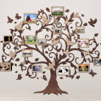 Drevený fotorámik na stenu – Rodinný strom s vtáčikmi a motýľmi