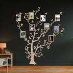 Drevený fotorámik na stenu – Rodinný strom s vtáčikmi