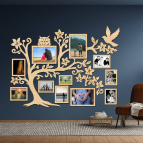 Drevený fotorámik na stenu – Rodinný strom so sovičkou a vtáčikom