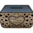 Svadobná truhlica na peniaze - Vyrezávané srdiečka