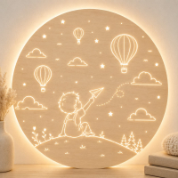 Drevená LED lampa pre chlapca - Lietadielko a balóny