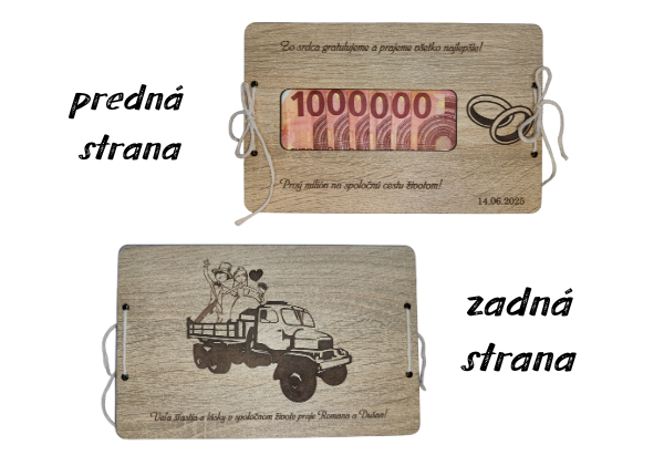 Drevená svadobná obálka na peniaze – farmári