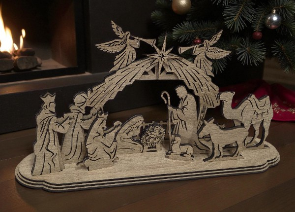 Drevený vyrezávaný betlehem – elegantná vianočná dekorácia