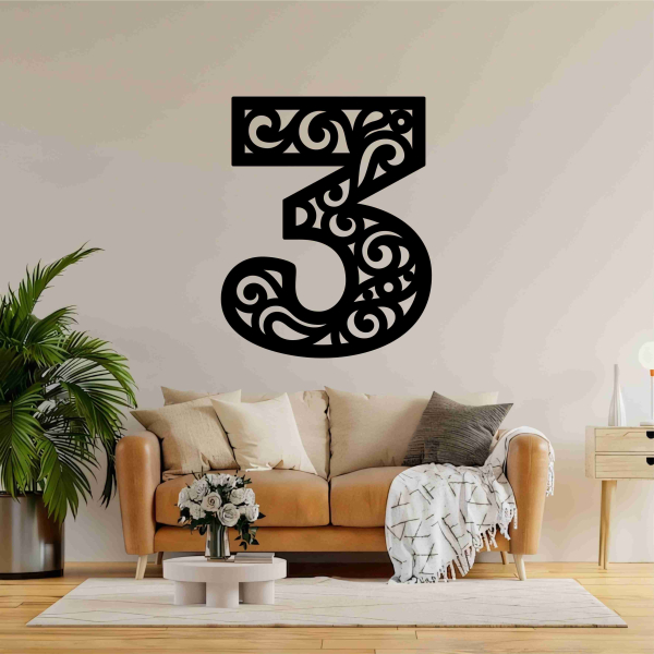 Drevené číslo na stenu - 3