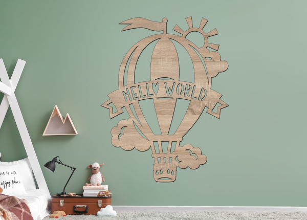 Drevený obrázok do detskej izby – Balón Hello World