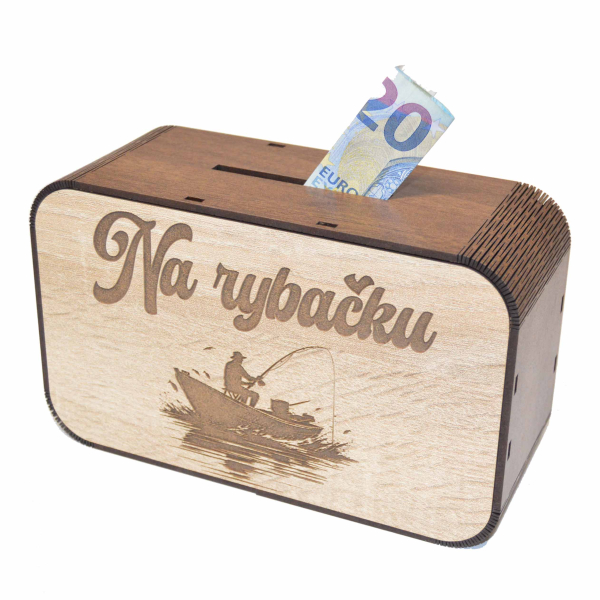 Drevená pokladnička s nápisom - Na rybačku
