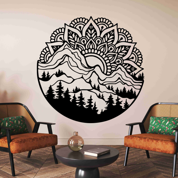 Drevená mandala na stenu - Západ slnka