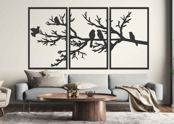 Trojdielny obraz na stenu - Vtáky na konári