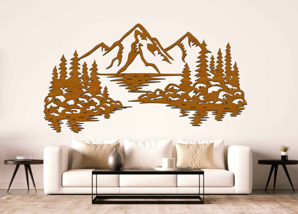 Drevený obraz - Hory nad jazerom