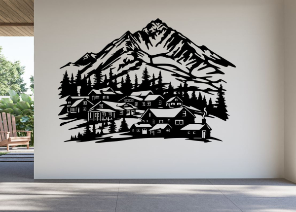 Drevený obraz na stenu – Horská dedina pod štítmi