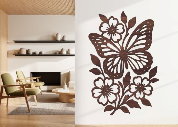 Drevený obraz na stenu – Kvety s motýľom