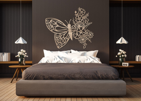 Drevený obraz – Motýľ s kvetmi