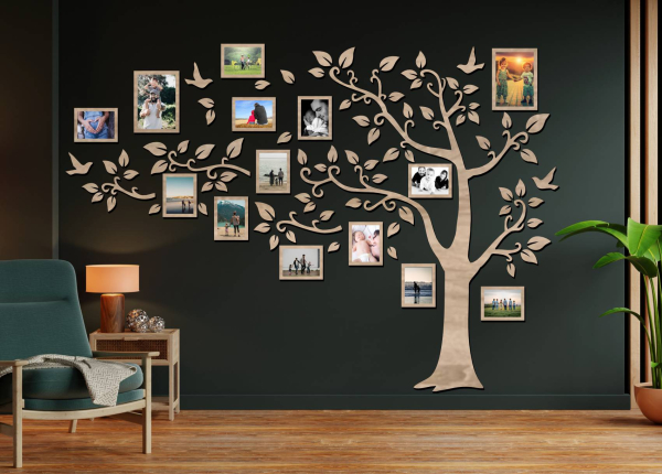Drevený fotorámik na stenu – Rodinný strom