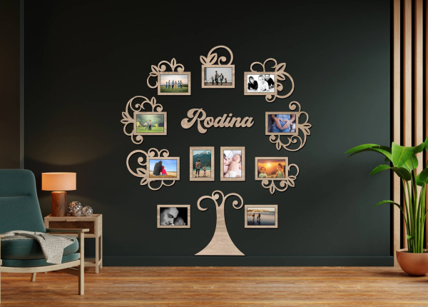 Drevený fotorámik na stenu – Rodinný strom s nápisom