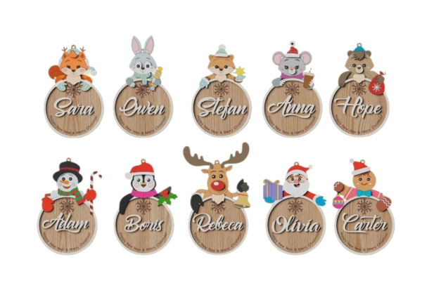 Drevené vianočné ozdoby na vymaľovanie s menom – Zvieratká