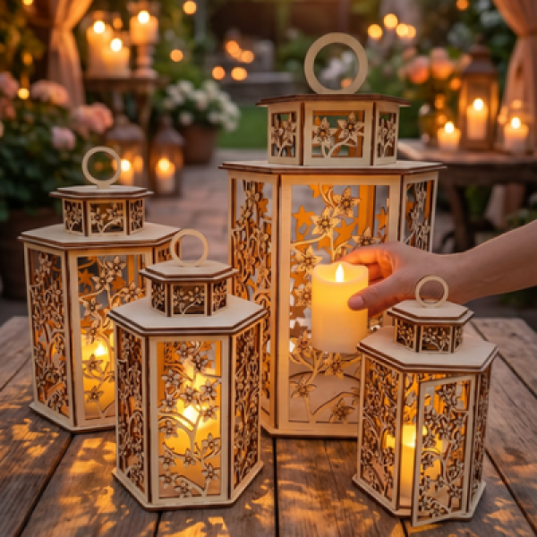 Drevený lampáš - Kvety