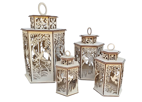 Drevený lampáš - Vtáky