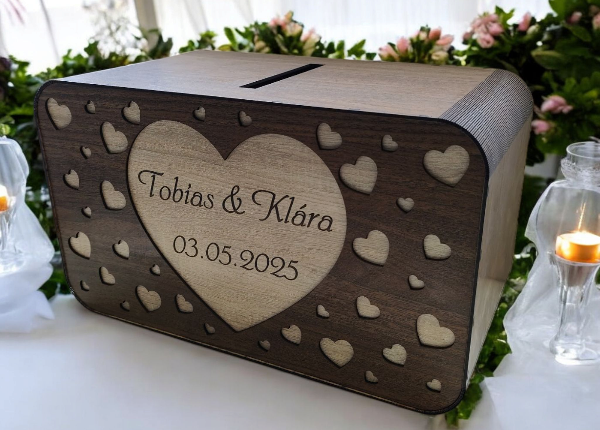 Svadobná truhlica na peniaze - XXL srdiečka